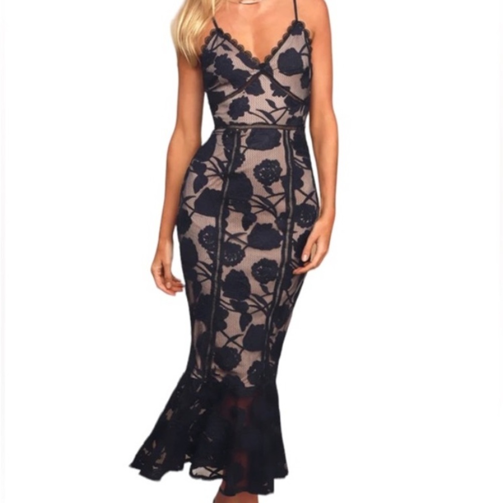 Lulus Navy Floral Lace Adjustable Dress Large